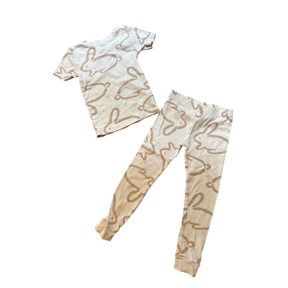Carter's Pajama Set Kids Cream Tan Bunny Rabbit Print Snug Fit SIZE 5/5A‎